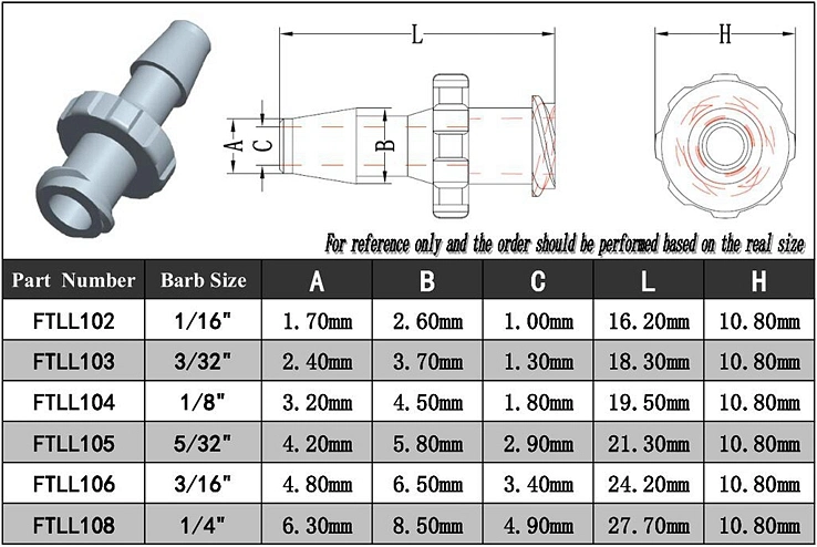 Plastic Luer Tight Female Luer Thread to 1/4" (6.4mm) ID Tubing Luer Lock Connector Hose Barb Fitting