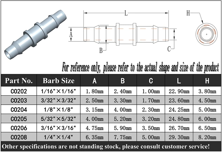 Plastic 2 Way Straight I Type Equal Reducing Hose Barb Tube Fitting for 1.6mm to 16mmid Tubing