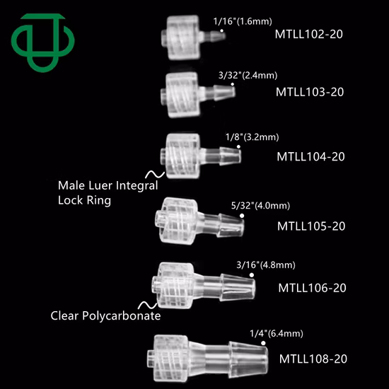 Ju Medical Macho Luer Integral Lock Ring Adaptador Feminino Luer Rosca para Mangueira Barb Conector Luer Tube Fittings
