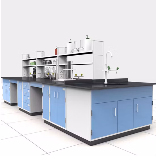 Tipo de mobiliário de laboratório comercial escolar e mesa de laboratório comercial bancada de laboratório de ilha com armários